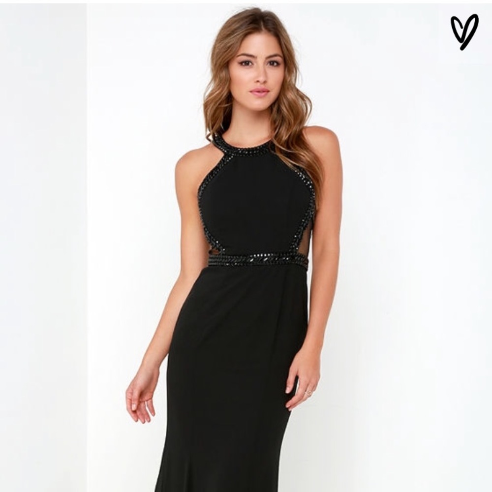 NWT formal black dress with beaded detail sz M